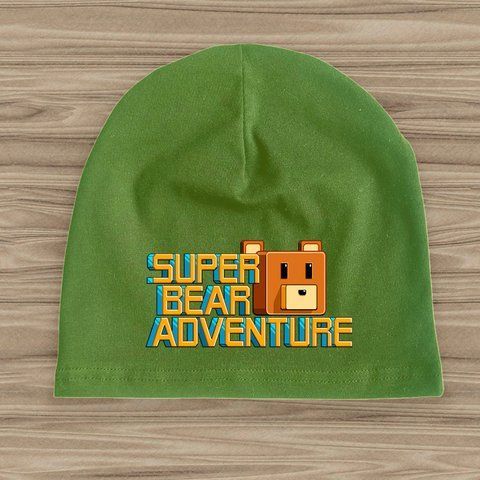 Шапка дитяча з принтом "Super bear adventure" 50-52 см., Олива #1184-Ш фото