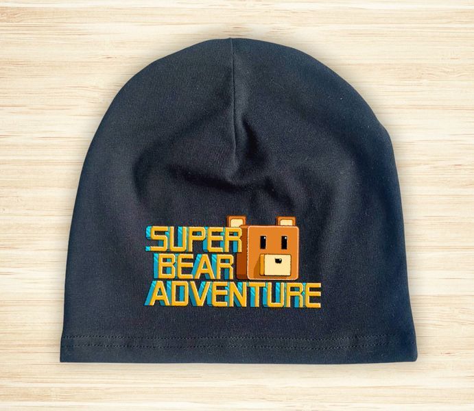 Шапка дитяча з принтом "Super bear adventure" 52-54, Чорний #1184-Ш фото