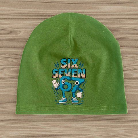Шапка дитяча з принтом "Six-Seven" 54-56, Олива #1104-Ш фото