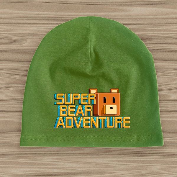 Шапка дитяча з принтом "Super bear adventure" 54-56, Олива #1184-Ш фото